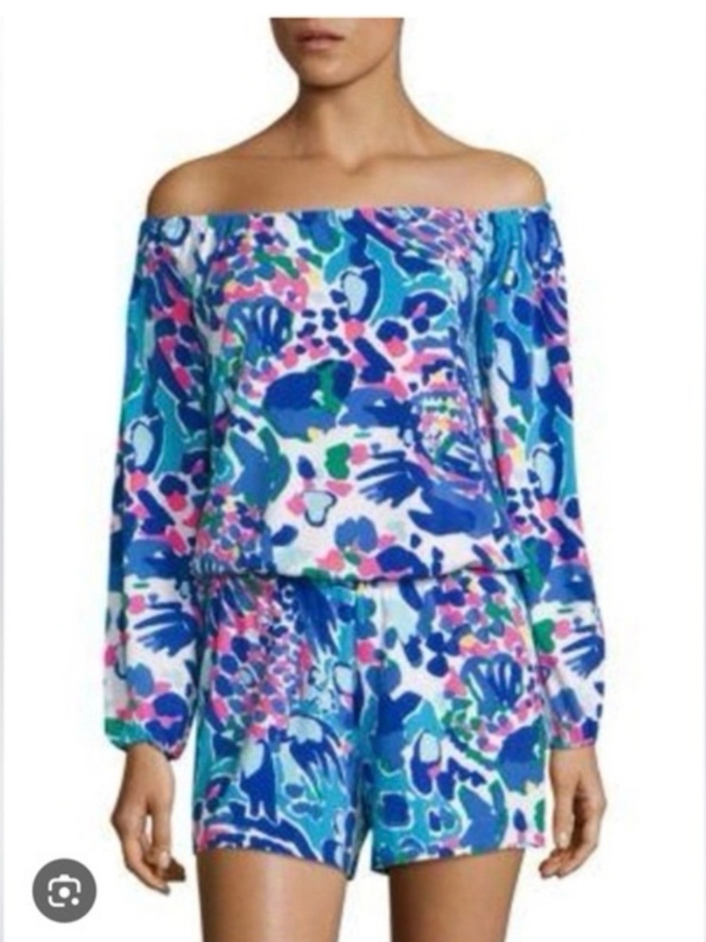Lilly Pulitzer Lana Off The Shoulder Romper Hit The Spot Blue print M